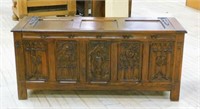 Neo Gothic Tracery Carved Oak Coffer.