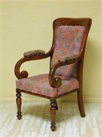 Victorian Mahogany Scrolled Arm Chair.