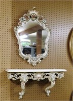 Ornate Rococo Floral Painted Mirror with Console.