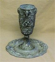 Italian Renaissance Motif Pewter Challis Form Vase