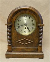 German Barely Twist Oak Cased Mantel Clock.
