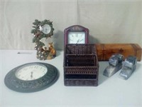 Fox clock, wood box, bookends, basket, and more