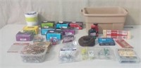 Large lot of screws, nails, O-rings, & pipe strap