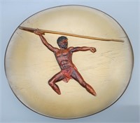 BOSSONS 1952 Aboriginal Pottery Plaque "Fisherman"