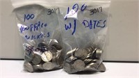 2 Bags of 100 Buffalo Nickels w/Dates