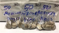 (3) Bags w/ 50 Mercury Dimes Each