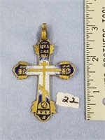Russian Orthodox brass and enamel cross 3" tall