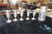 6 Sterling Small Goblets & Sterling Lined Jar