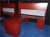 3 pc HON Mahogany L Shaped Desk with Hutch