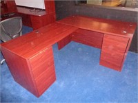 2 pc HON Mahogany L Shaped Desk