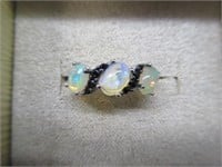 sterling 3-stone oval ethiopian opal ring -sz 6