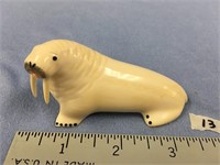 3.5" Walrus ivory walrus by Peter Mayac, Scrimshaw