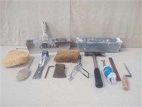Mud trays, hammer, pry bar, and other tools