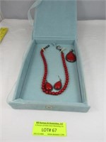 Boxed 3 Piece Set: Red Agate Bead Necklace, Drop P