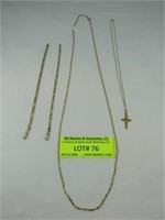 4 Pieces: 28" 14k Gold Chain (broken Link) 2- 14k