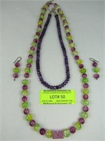 3 Pcs: 28" Glass Bead Necklace, Pair Matching Ear