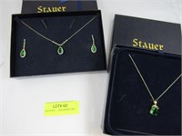 2 Pieces: Necklace With Green Gemstone Marked 925,