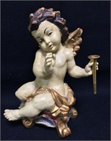 Hand Carved And Painted Cherub Figure