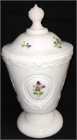 Fenton Milk Glass Hand Painted Compote