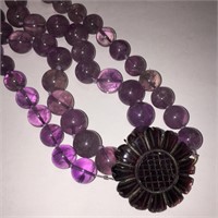 Amethyst Bead Necklace With Carved Pendant