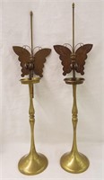 Pair Of Brass Candle Holders With Reflectors