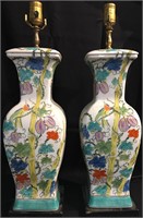 Pair Of Hand Painted Porcelain Oriental Lamps