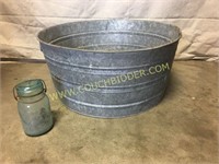 Large old galvanized wash tub