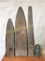 3 old wooden trapper skinning boards
