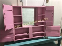 Vintage pink paint wall cabinet w/ mirror