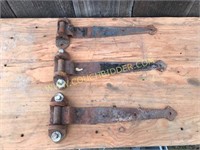 3 large antique steel barn door hinges