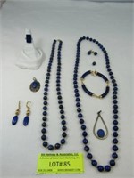 9 Pieces Lapis Stone Jewelry, Pendant Marked 980,