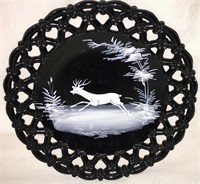 Enamel Decorated Glass Plate With Deer Scene