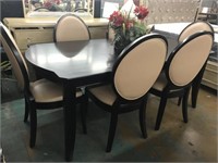 Oversized Dining Table and 6 Beige Chairs