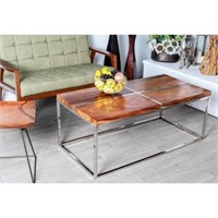 Modern Suar Wood and Stainless Steel Coffee Table