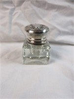 STERLING SILVER AND GLASS INKWELL 2"T