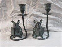 PAIR OF METAL MOUSE CANDLESTICKS 6"T