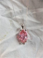 STERLING SILVER PINK STONE NECKLACE 11"