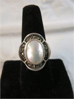 STERLING SILVER MARCASITE AND MOTHER OF PEARL