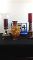 2 Candle Holders & Large Glass Vase