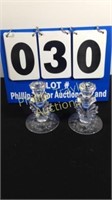 Two Fostoria Etched Crystal Candlesticks