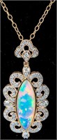 Jewelry 14kt Yellow Gold  Opal & Diamond Necklace