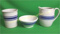 Vintage Pottery Pitcher,Spooner,Bowl - Cobalt