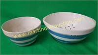 Vintage "TG Green" Bowl & Colander- Blue/White