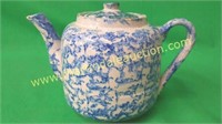 Antique Blue & White Spongeware Tea Pot