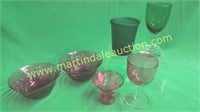 Red Cranberry Glass & Green Glass Cups, Bowls &