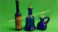 (3) Vntg Cobalt Blue Cruet, Vinegar Castor Oil