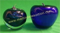 (2) Cobalt Blue Apple Paper Weights