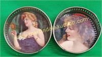 (2) Lithograph Coasters - Vintage Pin Up Style