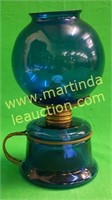 Vintage Cobalt Blue "Nutmeg" Glass Oil Lamp