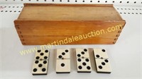 Vintage Bone Dominoes w/ Spinner & Wooden Case